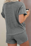 Waffle-Knit Short Sleeve Top and Shorts Lounge Set Lingerie & Nightwear