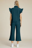 Double Take Full Size Texture Ruffle Short Sleeve Top and Wide Leg Pants Set 