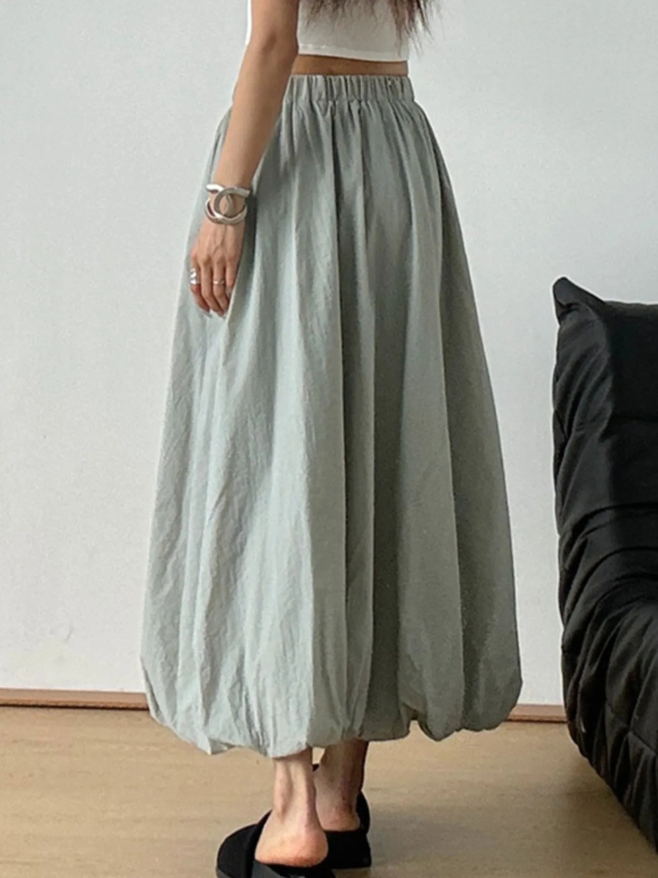 Elastic Waist Bubble Hem Maxi Skirt 