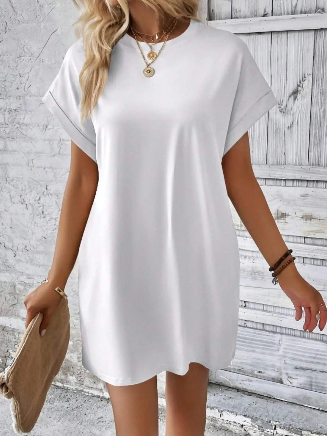 Pocketed Round Neck Short Sleeve Dress 