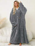 Pocketed Contrast Long Sleeve Hooded Lounge Dress 