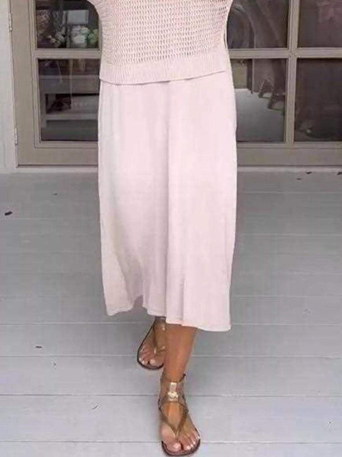 Full Size Openwork Knit Cover Up and Dress Set Plus Size Two Piece Dresses