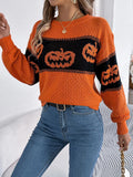Pumpkin Round Neck Long Sleeve Sweater 