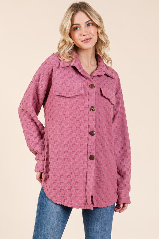 BOMBOM Checkered Button Down Dropped Shoulder Shacket 