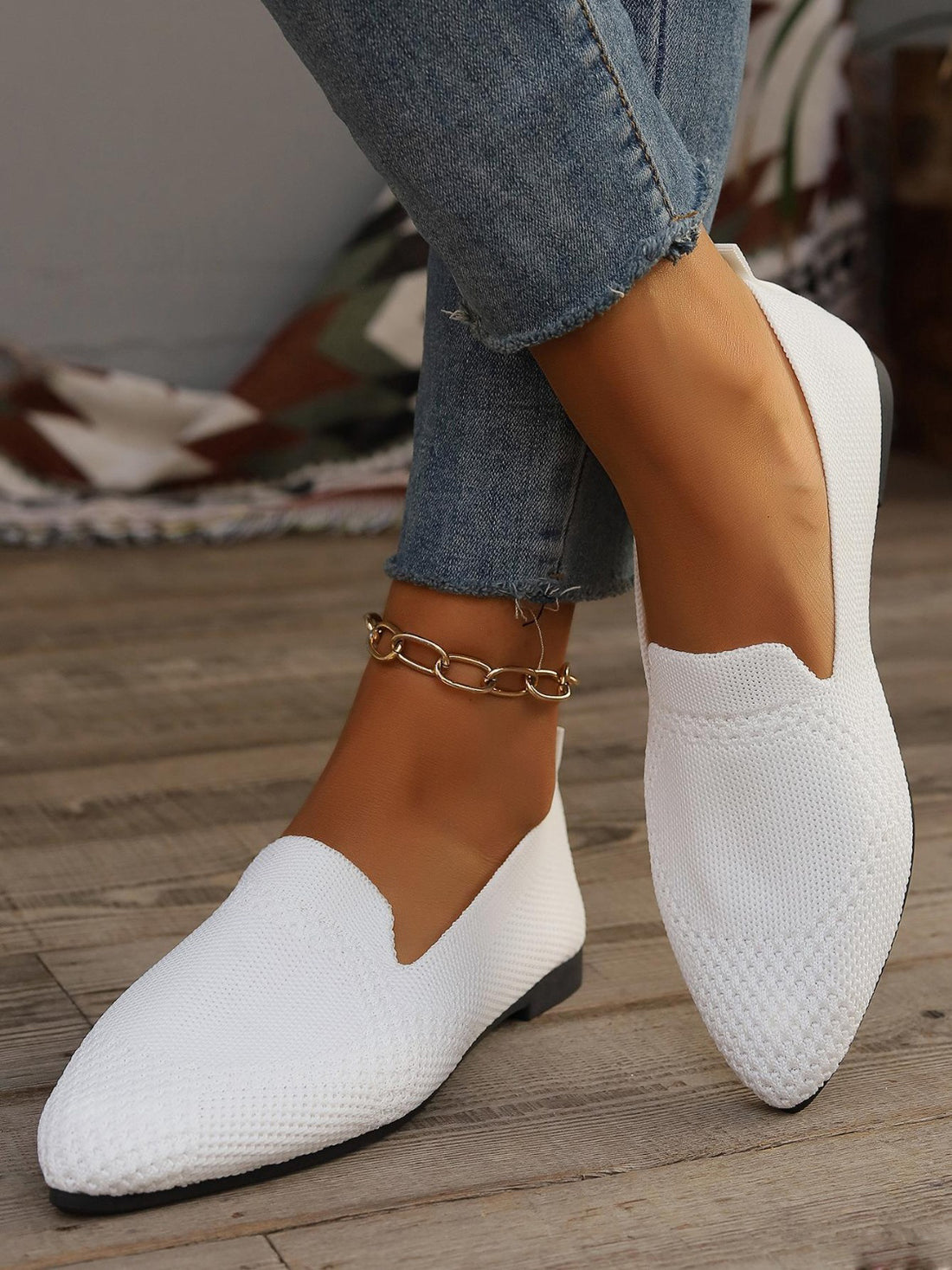 Point Toe Mesh Flats Slip-Ons 