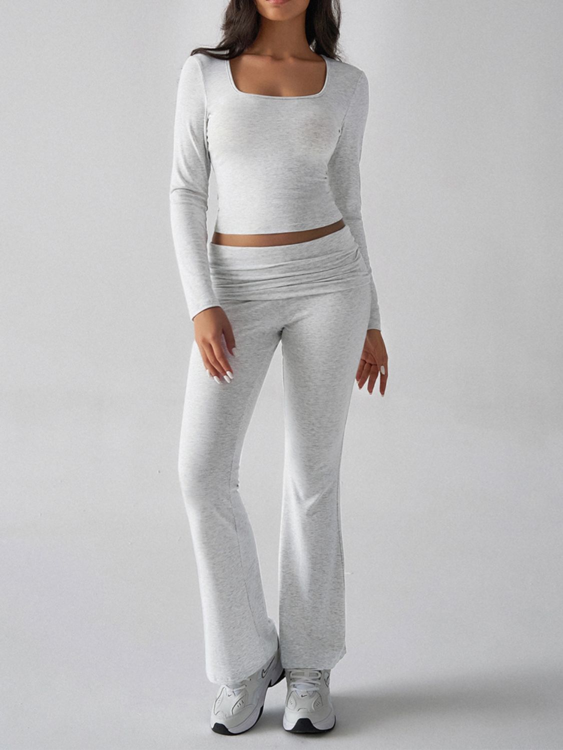 Devine Square Neck Long Sleeve Top and Pants Set 