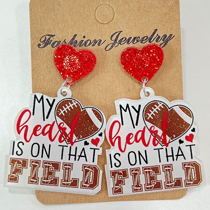 Heart Shape Sports Theme Acrylic Dangle Earrings 