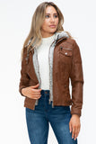 YMI Removable Faux Layered Multi-Pocket Jacket with Fuzzy Hood 
