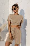 Short Sleeve Cropped Top and Drawstring Shorts Lounge Set Lingerie & Nightwear