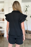 Double Take Full Size Texture Flounce Sleeve Top and Shorts Set 
