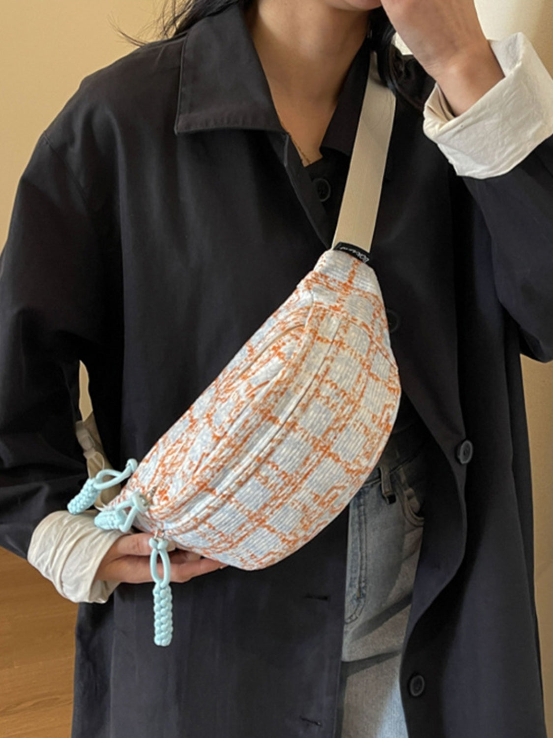 Contrast Plaid Polyester Crossbody Bag 