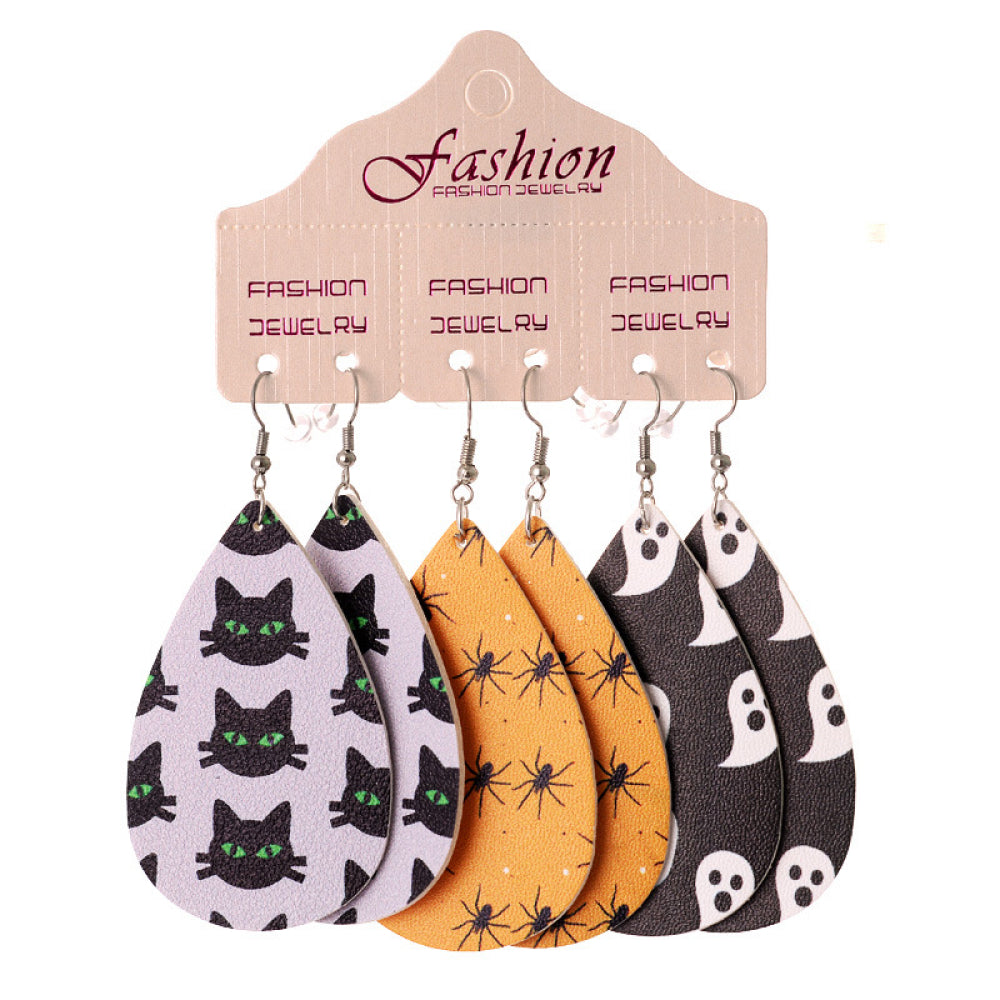 Halloween PU Teardrop Earrings Set 