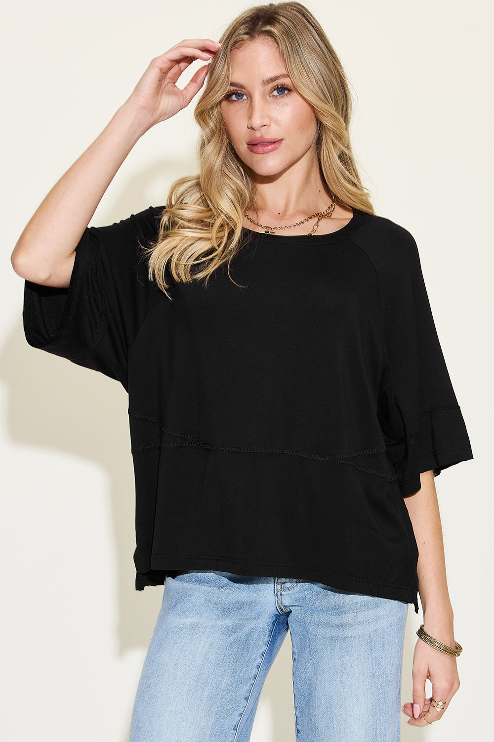 Basic Bae Full Size Bamboo Round Neck Exposed Seam T-Shirt 