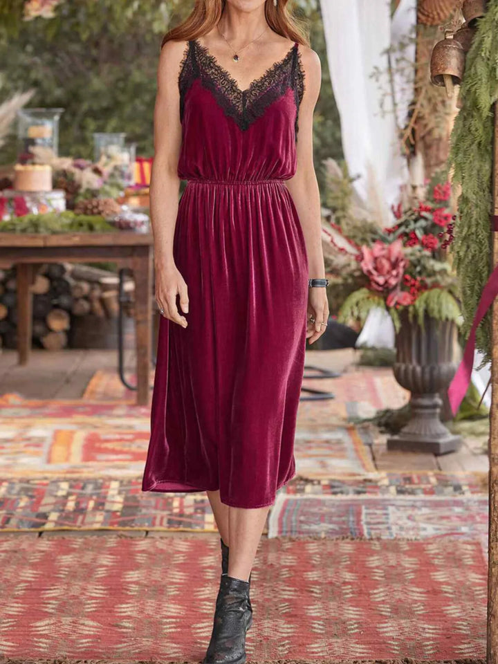 Velvet Cami Lounge Dress with Lace Trim Lingerie & Nightwear