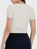 Millennia Ruched Round Neck Short Sleeve Active T-Shirt 