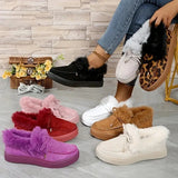 Bow Furry Round Toe Flat Slip-Ons 