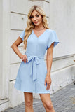 Tied Button Up Short Sleeve Mini Shirt Dress Dresses