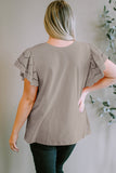 Plus Size Eyelet Round Neck Short Sleeve Blouse 