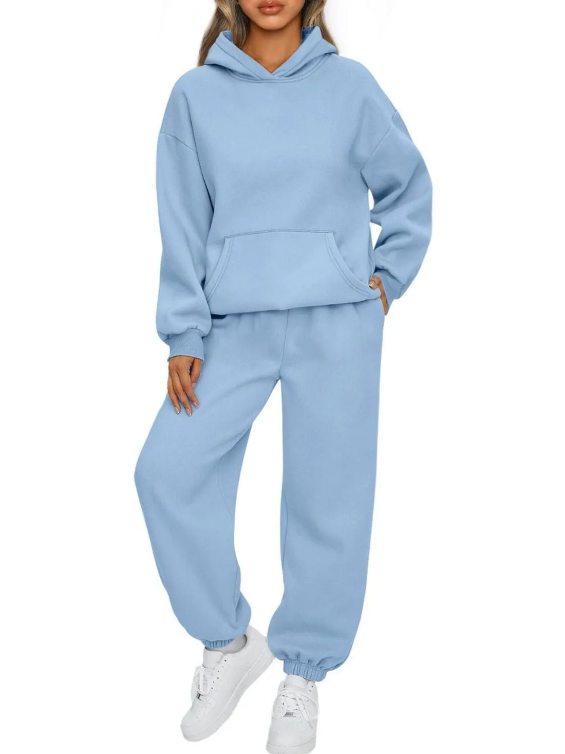 Full Size Kangaroo Pocket Hoodie and Joggers Set Plus Size Two Piece Dresses
