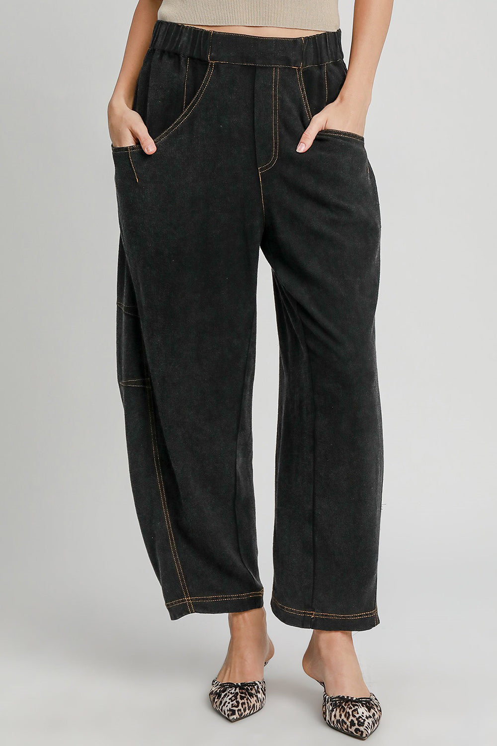 Umgee Elastic Waist Baggy Fit Pants with Pockets 