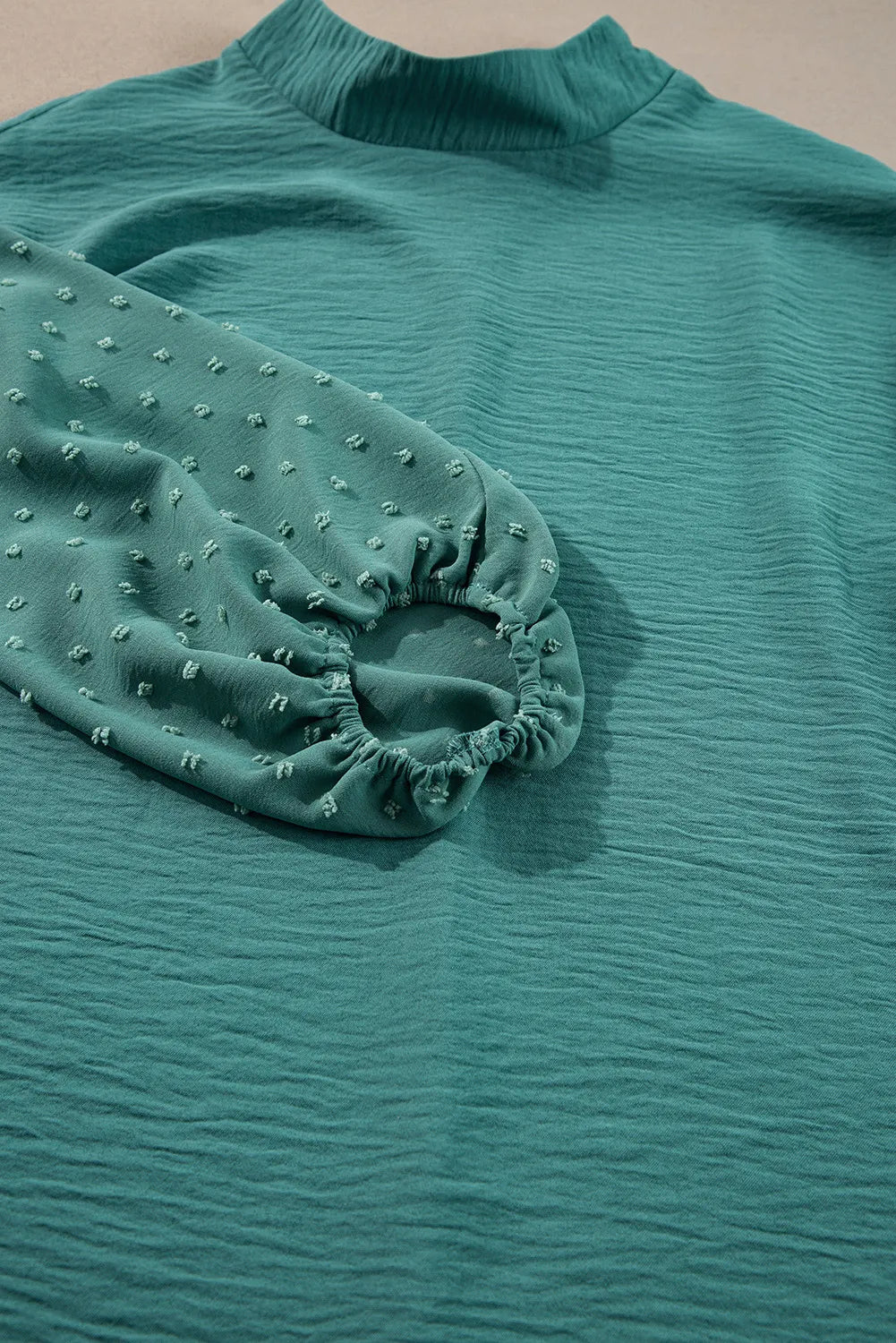 Swiss Dot Mock Neck Balloon Sleeve Blouse 