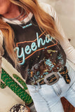 Graphic Contrast Round Neck Raglan Sleeve T-Shirt 