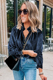 Frill Half Button Mock Neck Long Sleeve Blouse 