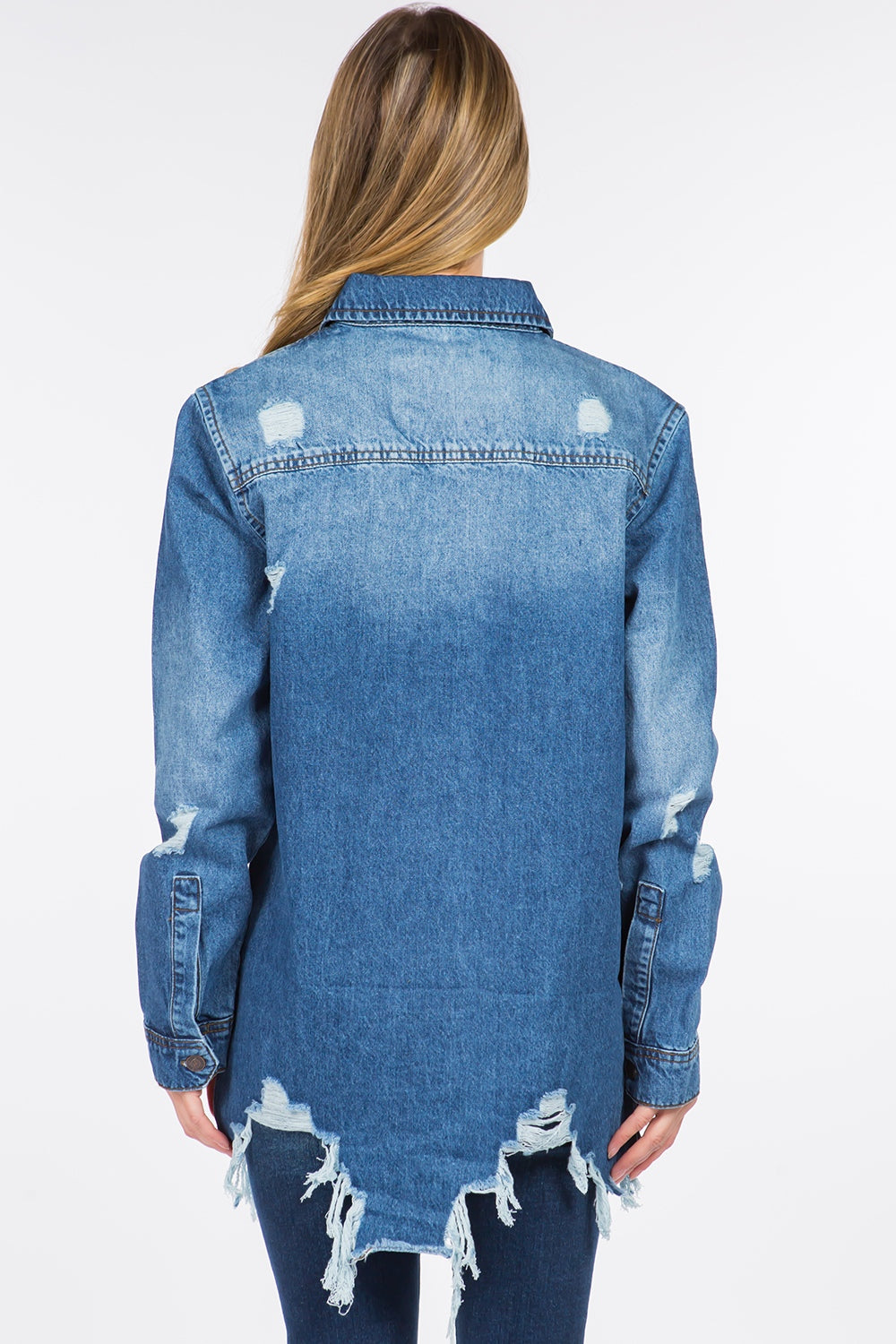 American Bazi Distressed Frayed Hem Denim Jacket 