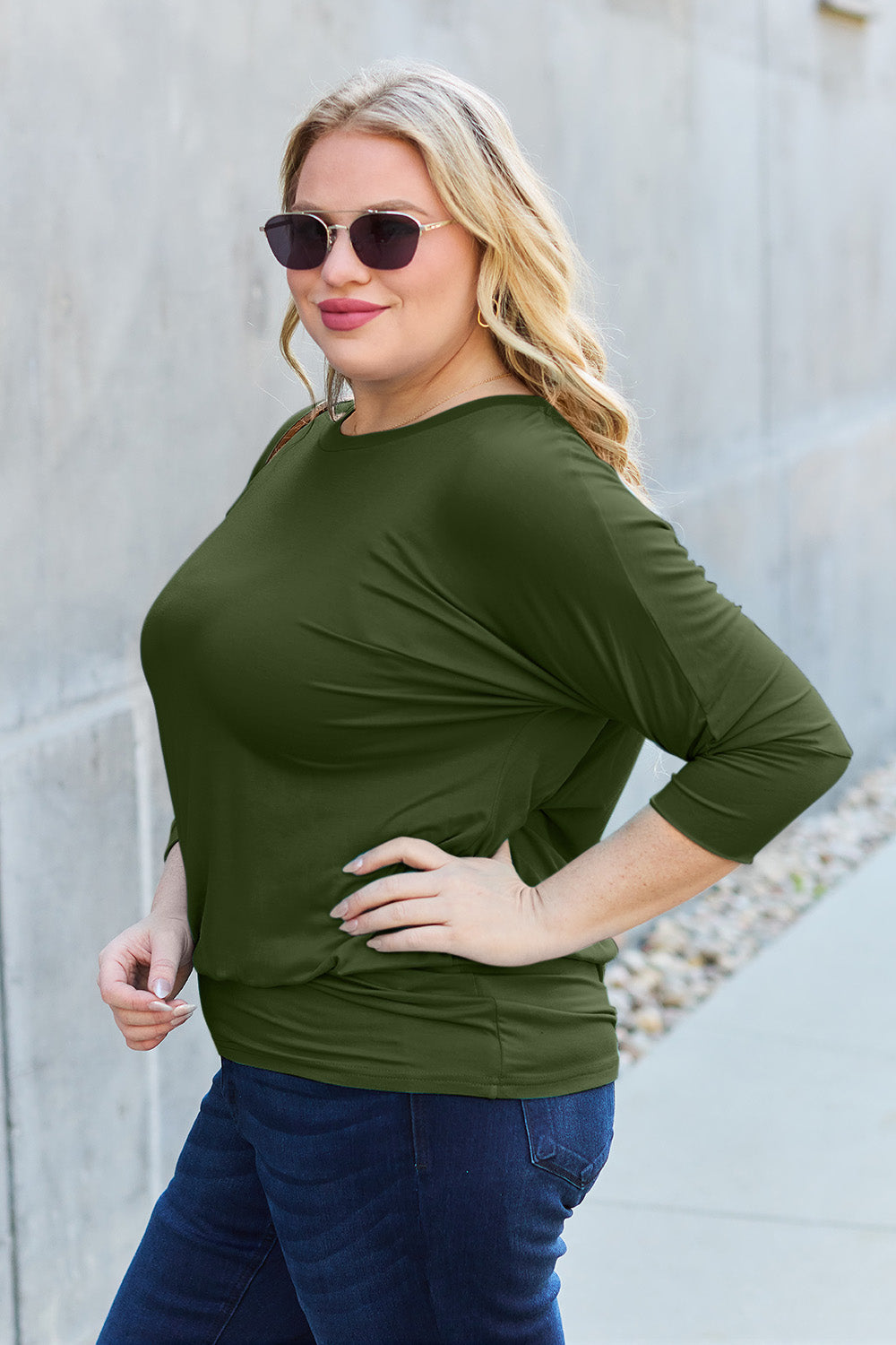 Basic Bae Full Size Round Neck Batwing Sleeve Top 