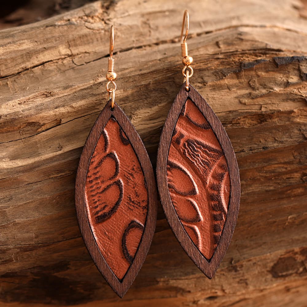 Geometrical Shape Wooden Dangle Earrings 