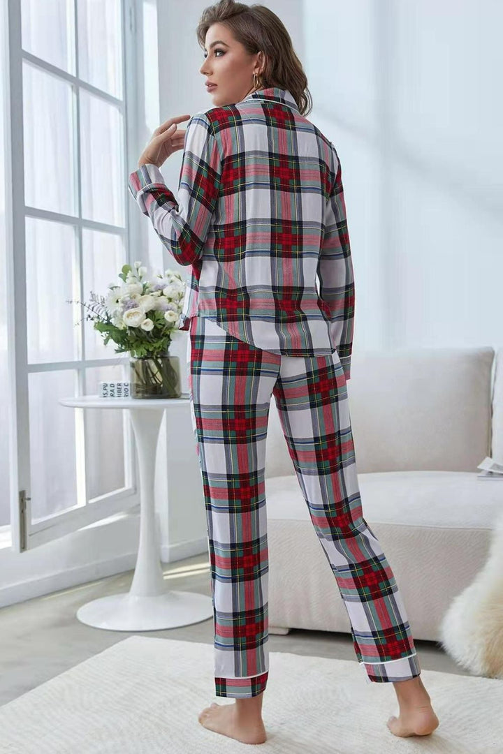 Plaid Button Front Top and Pants Lounge Set Lingerie & Nightwear