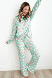 Santa Print Long Sleeve Top and Pants Lounge Set 