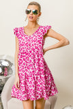 BiBi Leopard Cap Sleeve Tiered Mini Dress 
