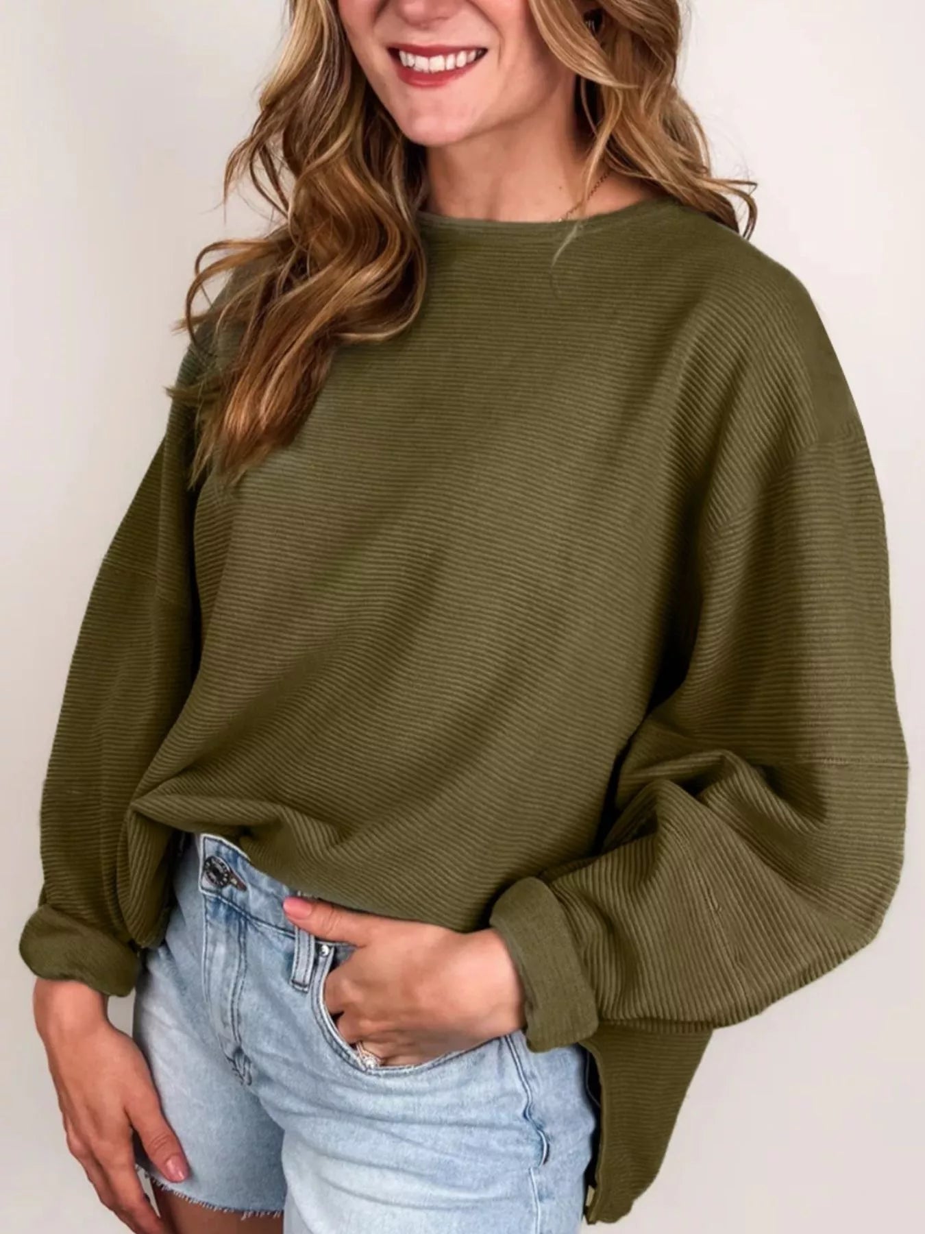 Ribbed Knit Oversized Sweatshirt 