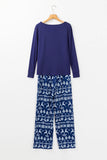 Round Neck Long Sleeve Top and Printed Pants Lounge Set Lingerie & Nightwear
