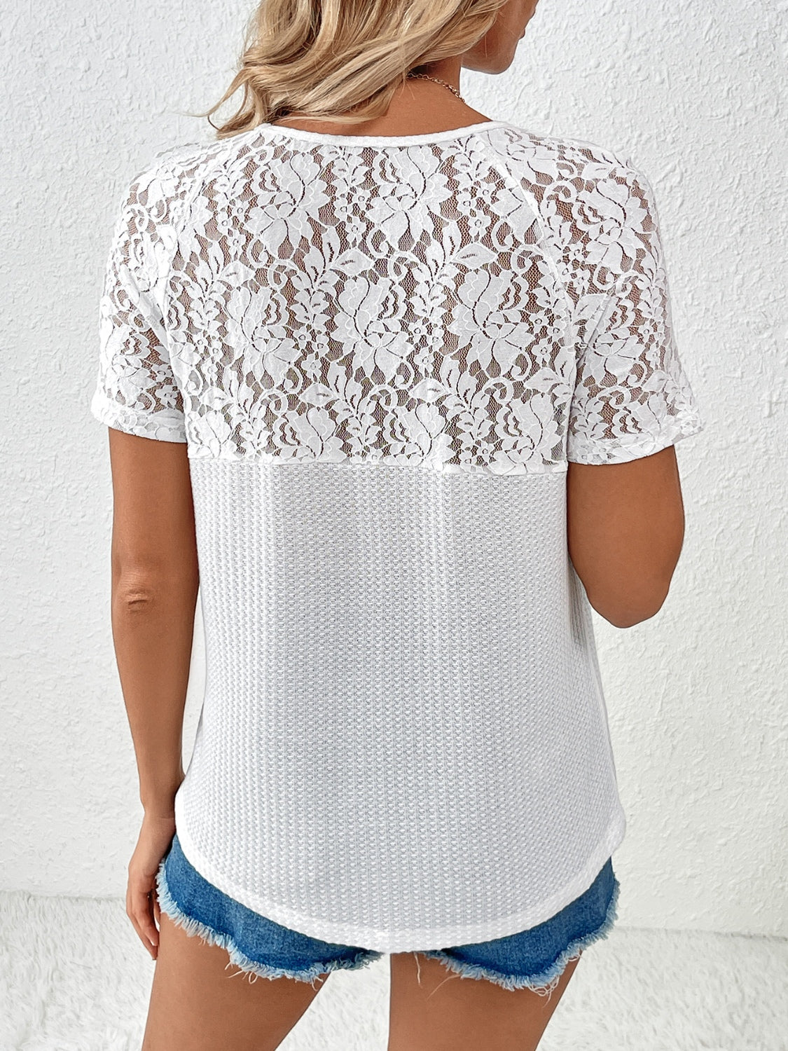 Ivy Lane Lace Detail V-Neck Short Sleeve T-Shirt 
