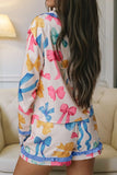 Bow Print Collared Neck Top and Shorts Lounge Set Lingerie & Nightwear