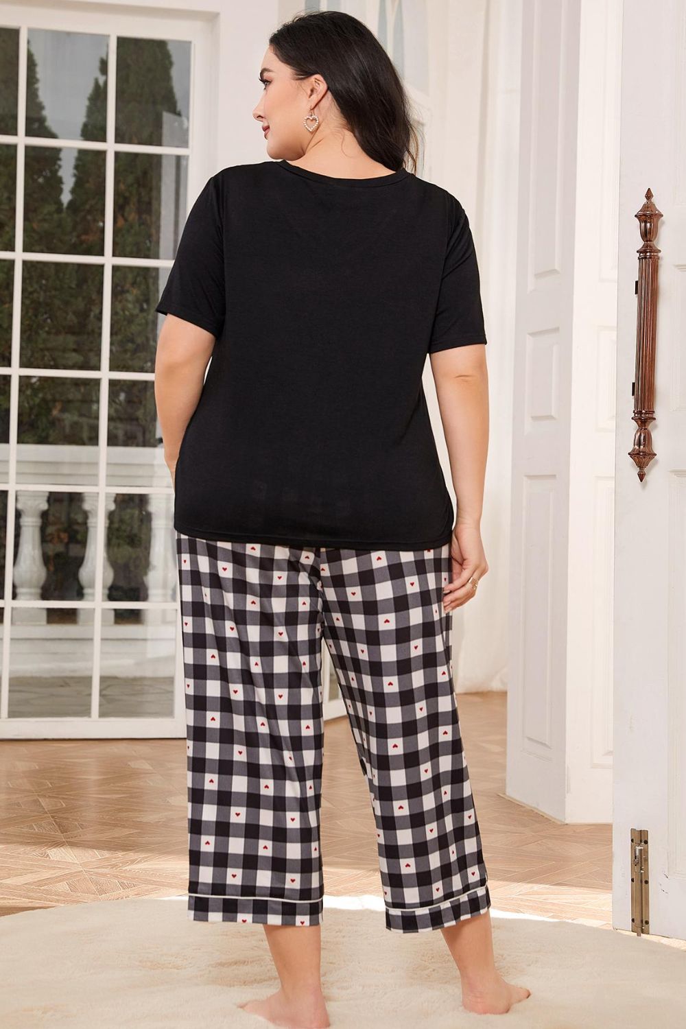 V-Neck Tee and Plaid Cropped Pants Lounge Set Lingerie & Nightwear