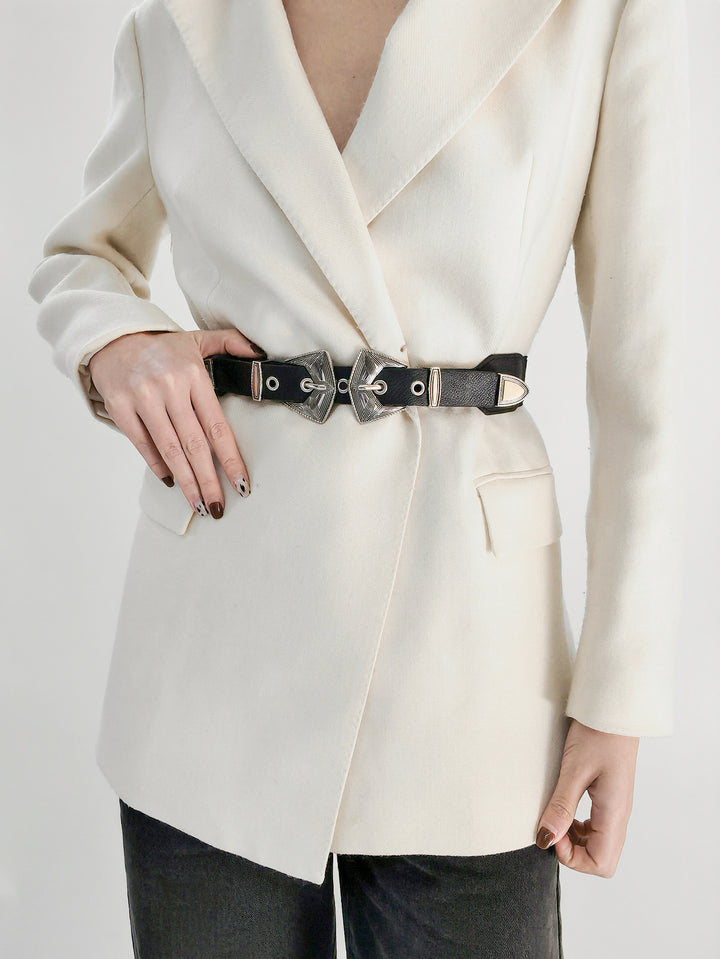 Double Buckle PU Leather Belt 
