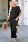 Double Take Full Size Texture Short Sleeve Top and Pants Set 