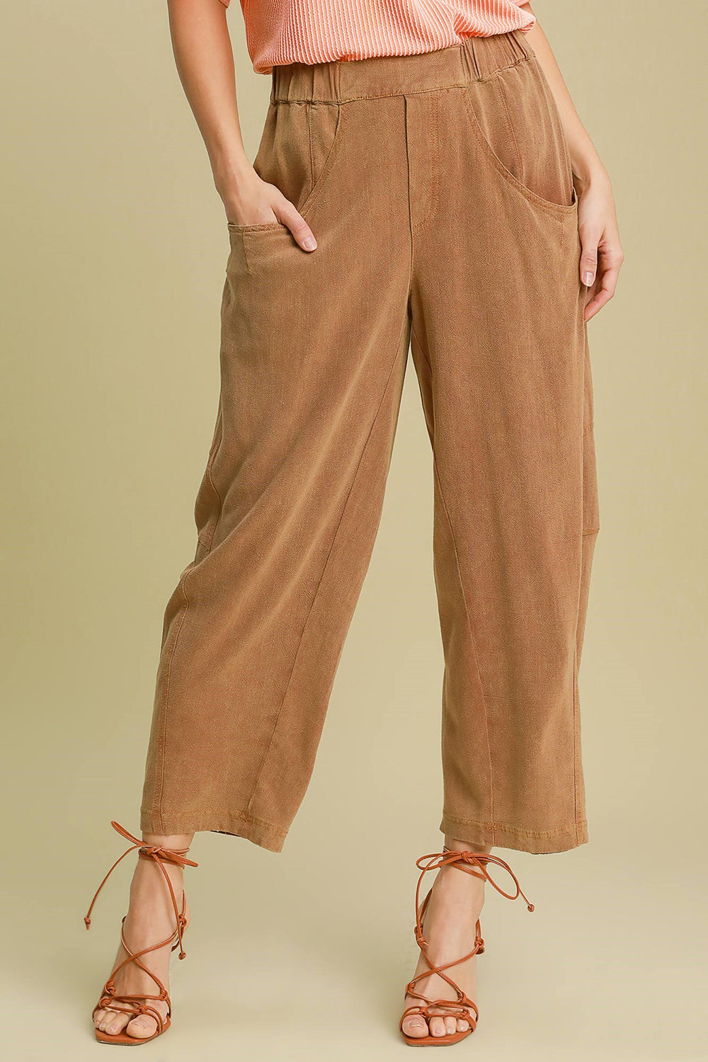 Umgee Elastic Waist Baggy Fit Pants with Pockets 