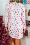 Printed Collared Neck Long Sleeve Lounge Dress 