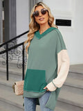Double Take Contrast Hooded Long Sleeve Top 