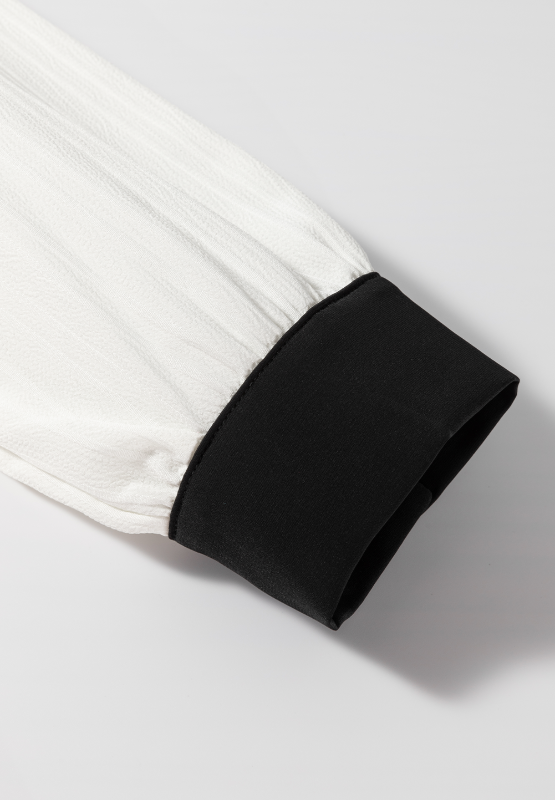 Contrast Notched Long Sleeve Blouse 