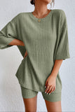 Round Neck Ribbed Top and Shorts Lounge Set Lingerie & Nightwear