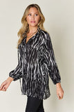 Double Take Full Size Printed Button Up Long Sleeve Shirt 