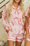 Candy Cane Collared Neck Long Sleeve Top and Shorts Lounge Set Lingerie & Nightwear