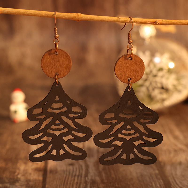 Wooden Cutout Tree Shape Earrings 