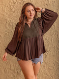 Plus Size Tie Neck Balloon Sleeve Blouse 