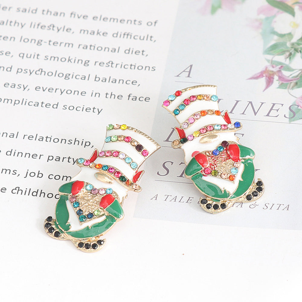 Rhinestone Alloy Santa Earrings 